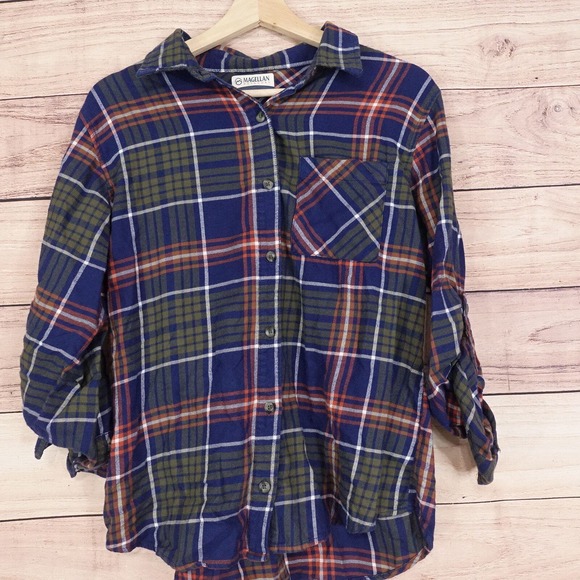 Magellan Tops - MAGELLAN OUTDOORS LONG SLEEVE PLAID FLANNEL BUTTON DOWN SHIRT WOMENS SIZE M
